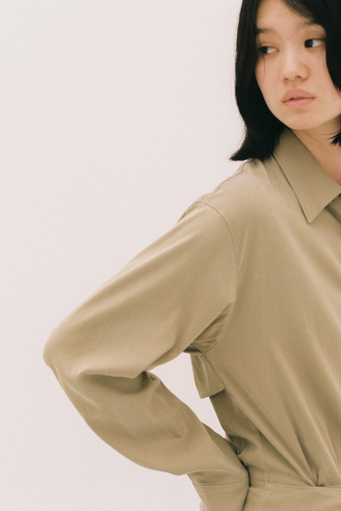 Wrap Shirt Dress Beige