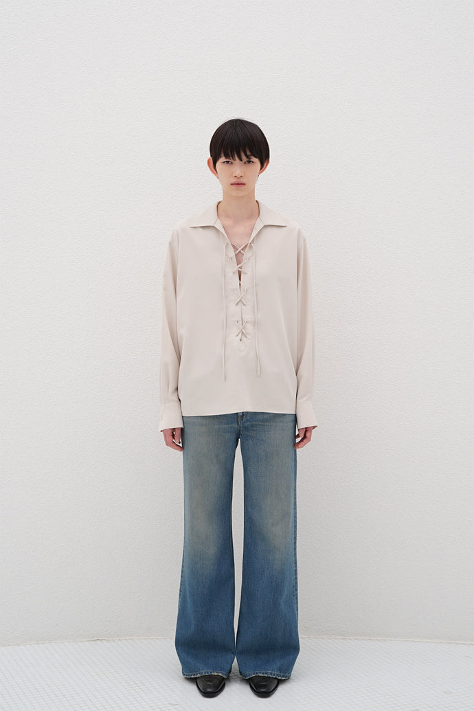 Lace-Up Viscose Shirt Ivory