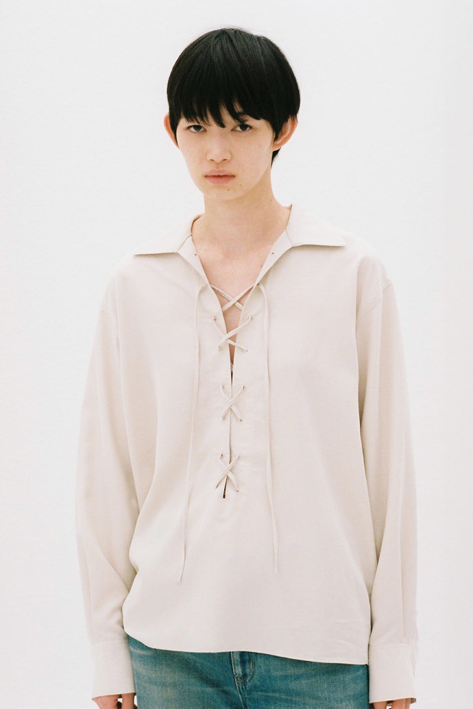Lace-Up Viscose Shirt Ivory