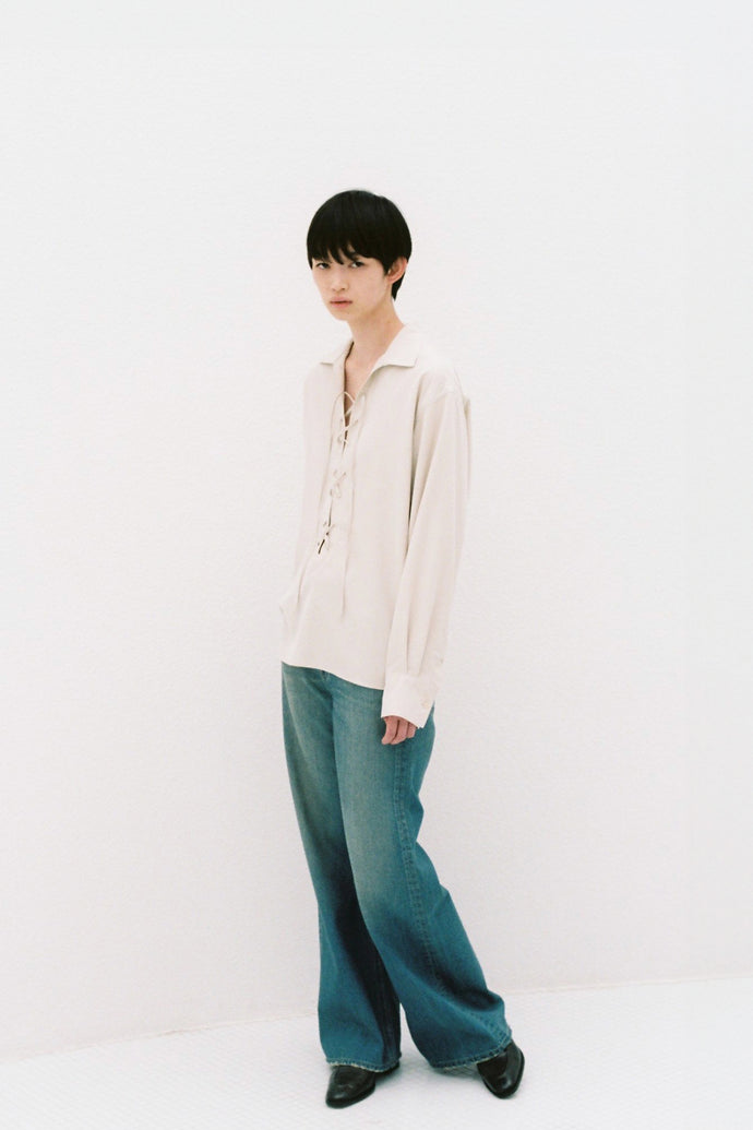Lace-Up Viscose Shirt Ivory