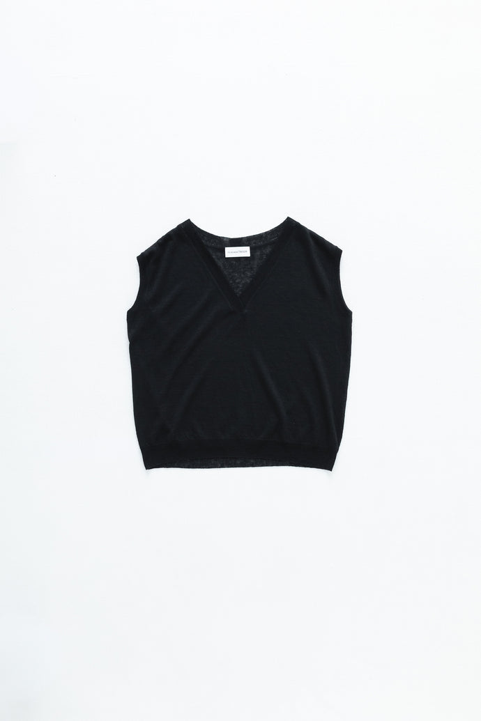 V-Neck Linen Knit Vest  Black