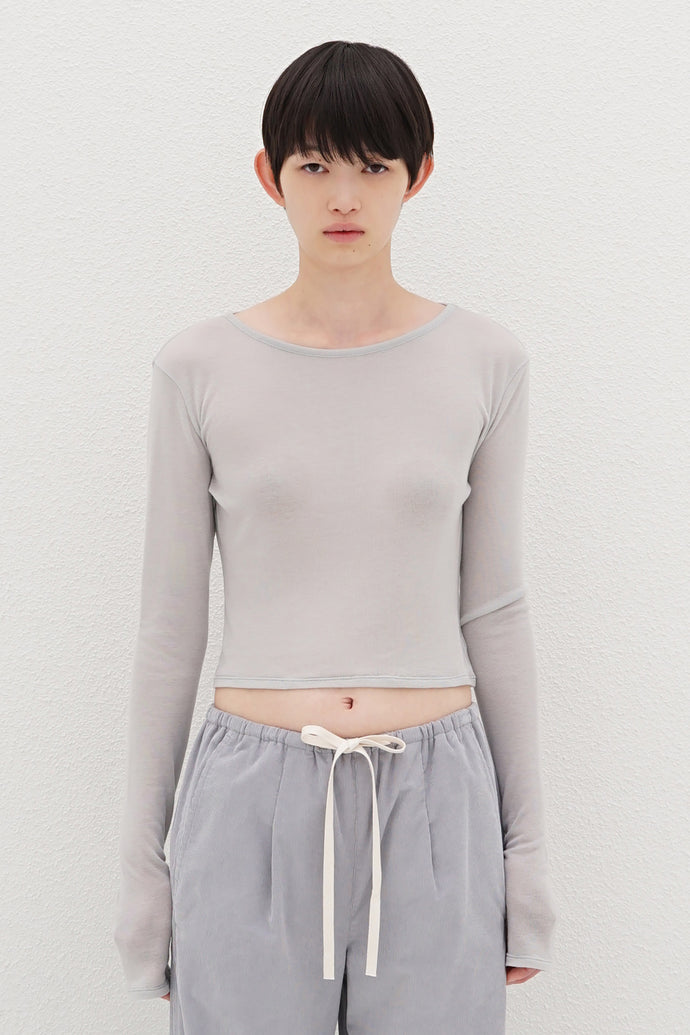 Crew Neck Cropped Top Cashmere-Blended L.Blue