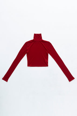 Turtleneck Cropped Top Cashmere-Blended Red