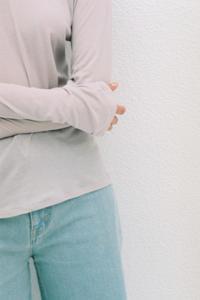 Long-Sleeve Polo Shirt Greige