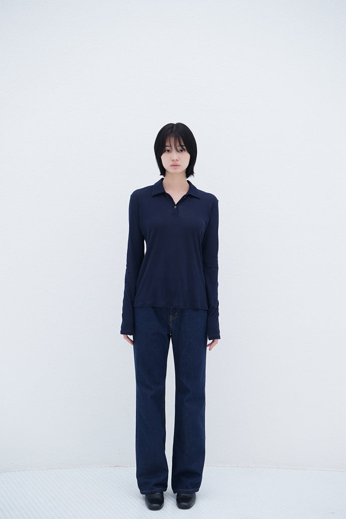 Long-Sleeve Polo Shirt Navy